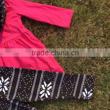 3 Pieces Scarf Hot Pink Top Kids OUTFITSblack Black Tribal Aztec Pant New Design Hot Sell Boutique Clothes Kids Sets photo-3