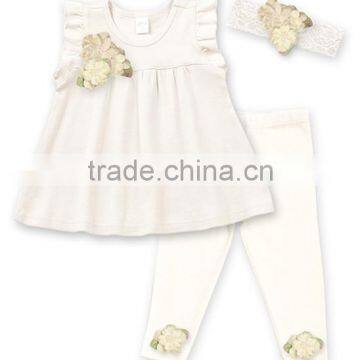 Latest Baby Clothing Set With Headband Ivory Adorable Kids Set Fancy Infant Wear CS90421-52