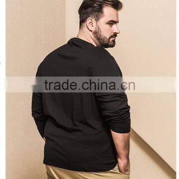 Men's Spring Long Sleeve Cotton Slub Plus Size O-neck Tee Shirt With Button Placket photo-2