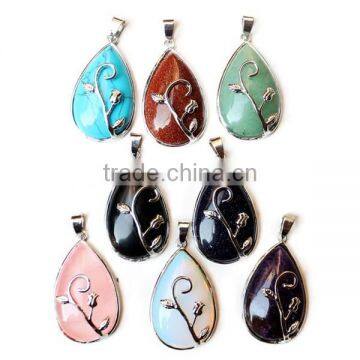 Rose Wrapped Waterdrop Healing Point Chakra Pendant Crystal Gemstone Beads For Necklace