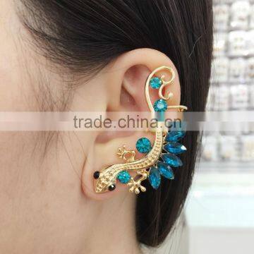 Gecko shape Blue Rhinestones Gold Plated Earring Cuffs Stud Earrings