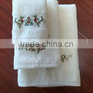 100% Organic cotton solid color embroidery towels for whole sale suit for home hotel gift kitchen sport and so on