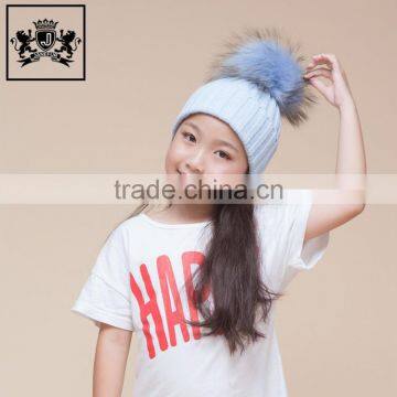 Fashion Design Knit Winter With Big Real Raccoon Fur Ball Crochet Baby Beanie Hat