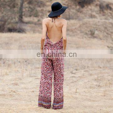 Womens Open Back Sexy Floral Printing Ladies Jumpsuit photo-4