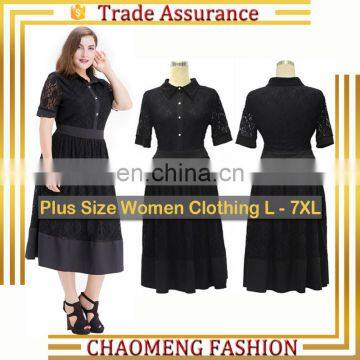 8018# Black Short Sleeve Dresses Women Summer Elegant Long One Piece Dress Plus Size Clothing