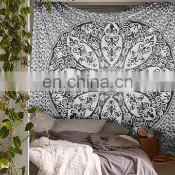 Indian Black Mandala Tapestry, Bed cover hippy wall hanging Bohemian Bed Sheet Bed Spread Throw Cotton Handmade Beach Cover Art