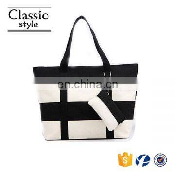 CR Amazon top sales fashion hot selling hand bag with little purse cheap stripe bag canvas bag