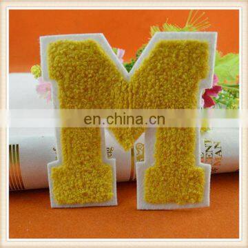 wholesale embroidery style letter M chenille patch custom made for coat/dress/jean