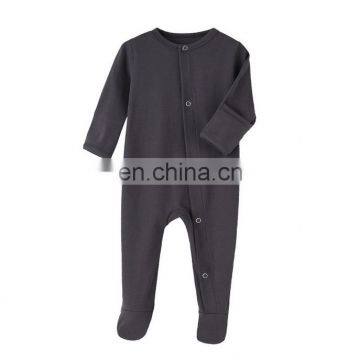 Plain color infant jumpsuit ribbed cotton footed newborn baby rompers