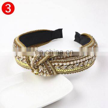 Beaded Knot Head Bands Women's Hair Accessories Fashion Hairbands Blue Gold Rhinestone