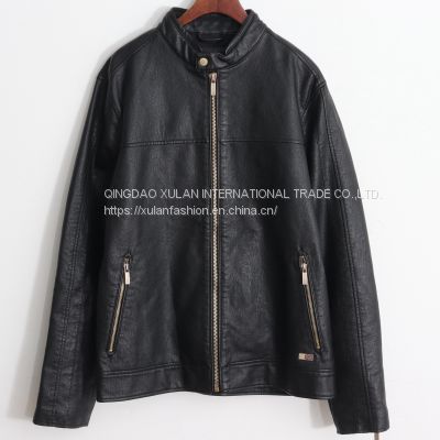 HOT SALE 2021 NEW FASHION MENS'WASHED ECO FAUX STAND COLLAR LEATHER JACKET