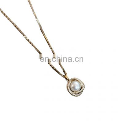 Pearl pendant light luxury minority collarbone chain 2021 new titanium steel necklace