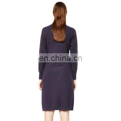 Women Long Sleeve Casual Turtle Neck Wool Cashmere Knit Dress Sweater photo-3