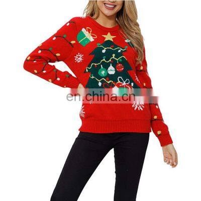 Women's Christmas Tree Themed Knitted Holiday Sweater Girl Pullover photo-3