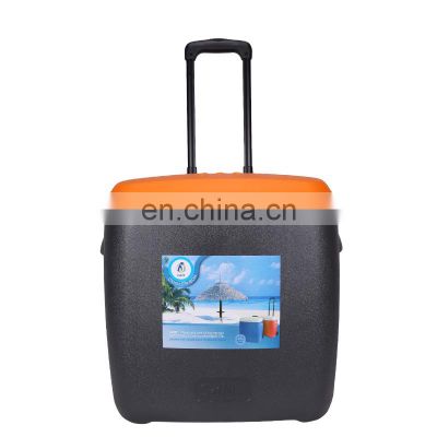 modern hiking portable trolley camping cooler box plastic Waterproof food fishing ice chest cooler box with wheels