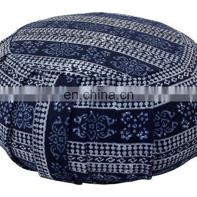 Full Hand Block Printed Pleated Round Zafu Meditation Cushion Buy at Affordable Price