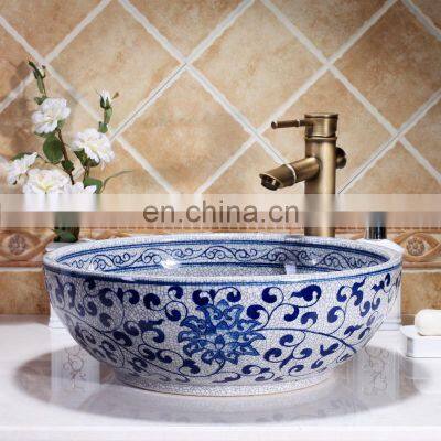 Ancient Ceramic Blue And White Bathroom Basin Hand Wash Sink photo-4