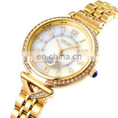 Luxury Skmei 1658 fashion women watches stainless steel strap with diamond custom quartz watch for ladies