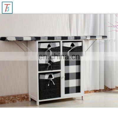 laundry basket living room wood cabinet ironing board