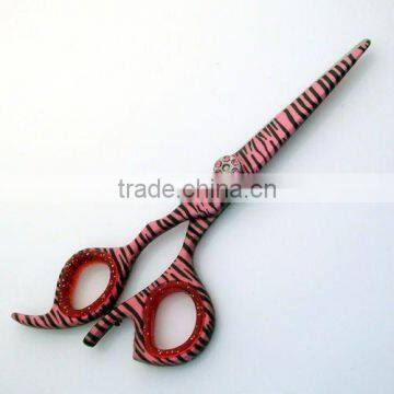 Hair Scissors Left Handed (Zebra Skin Style Pink Color Coated)