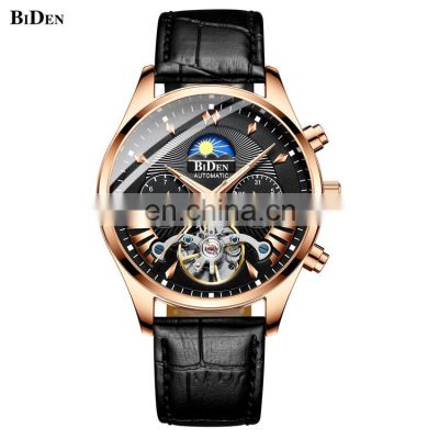 BIDEN 0189 Fashionable Moon Phase Mem's Mechanical Watch Luxury Casual Automatic Movement Men Wrist Watches