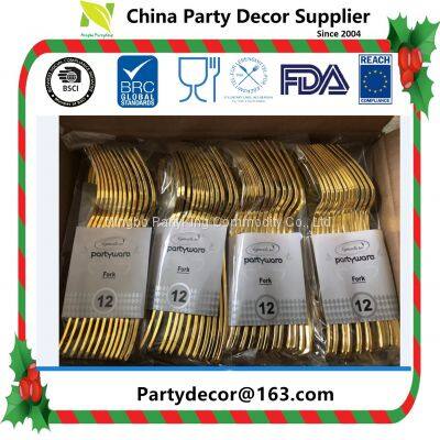 Food Safe Rose Gold Silver Coated Disposable Dinnerware Plastic Cutlery Tableware Set Party Table Decoration Plastic Cups Plate Forks Knives Spoons Napkins photo-3