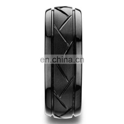 Luxury Men's Jewelry Accessories 8mm Silvery Brushed Wedding Rings Stainless Steel Bevel Cut Ring