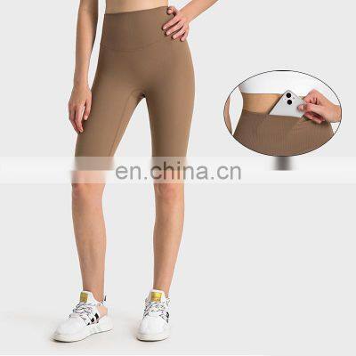 New Arrivals High Waist V Back No Front Rise Seam Ribbed Peach Hip With Hidden Pocket Gym Fitness Sports Yoga Wear Women Clothes