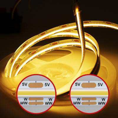 DC5V COB Strip LED 640LEDs/M CCT Warm/Cold White Flexible COB LED Light Strips