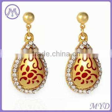 Copper Brass Gold Plated Crystal Rhinestone Drop Earrings For Women