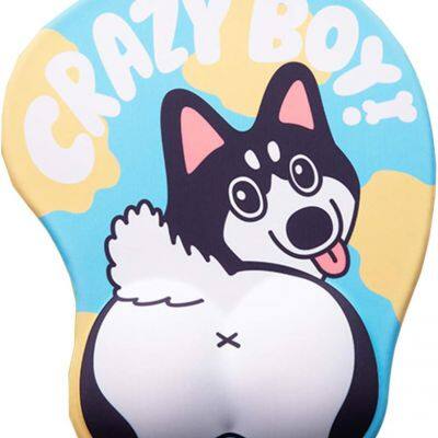 3D Mouse Pad Big Butt Pet Mouse Mat with Wrist Rest Husky, White, Silicone and Polyurethane Fiber