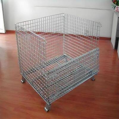 Warehouse Steel Collapsible Wire Mesh Storage Bins Industrial Stackable PET Preforms Wire Mesh Container Cage With Wheels Mesh Wire Storage Cage photo-3