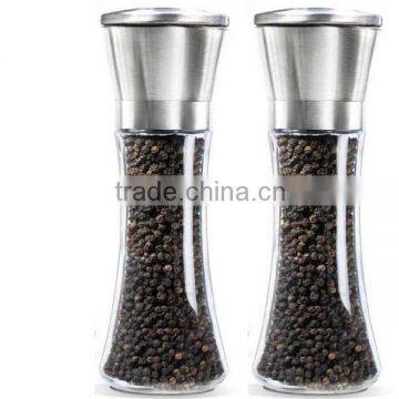 Amazon Manual Brushed Stainless Steel Salt and Pepper Mills Grinder Stunning Glass Body Pepper Grinder Long Bottle photo-5