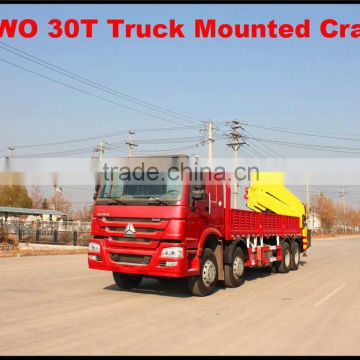 2015 hot sale low price howo 8*4 300hp euro3 30Ton Truck Mounted Crane for sale made in china