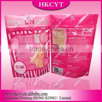 Gravure Printing custom design hair packaging bags with zipper