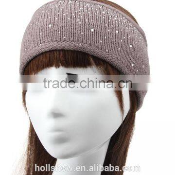 Wholesale Fashion Wool Knitted Lady Headband Rhinestone Crochet Women Hairband Quality Choice