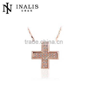 Fashionable design pave setting pendant cubic zirconia stone cross pendants LKN18KRGPN470