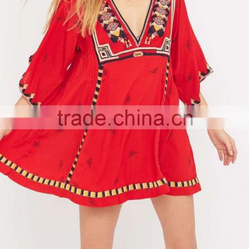 Floral Mexican Embroidered Dresses For Women Mini Dress Wholesale HSD5365