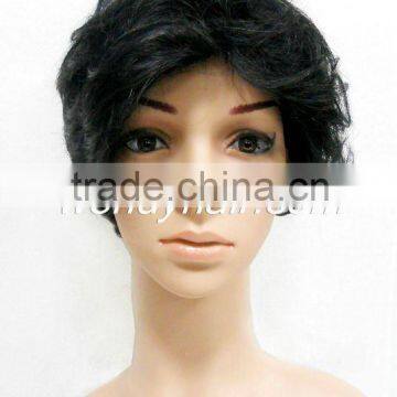 Short black synthetic afro machine weft wig