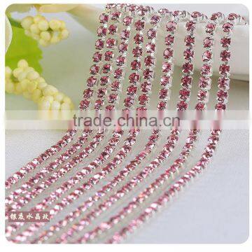 Pink SS6 to SS38 Silver Plating Wholesales AAA Quality Shinny Close Crystal Cup Claw Rhinestone Chain for Jewelry Cheapest