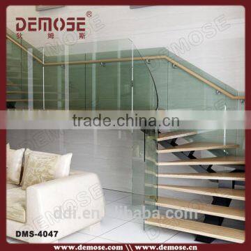 Steel Structure Stairs Indoor Metal Wood Stairs Without Frame Glass Balustrade photo-3