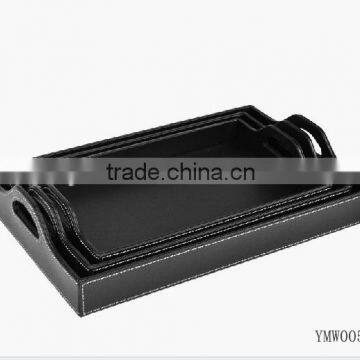 PU Leather Covering Wooden Serving Tray