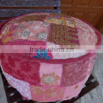 Handmade Pouf Ottoman,Patchwork Pouf,Bohemian Pink Pouf,Handmade Foot Stool,Vintage Chair,Multicolor Patches,Multi Patchwork