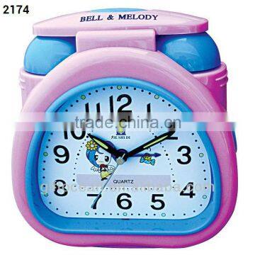 bell-shaped plastic alarm clock, analog melody music desktop clock, electron bell table alarm clock