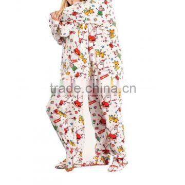 Wholesale Warm Christmas Printed Footed PajamaFor Adults