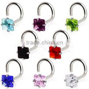 L shape square CZ nose ring