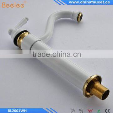 Luxury Deck Mount White & Golden Basin Sink Faucet Single Lever Bathroom Vessel Sink Mixer Taps photo-5