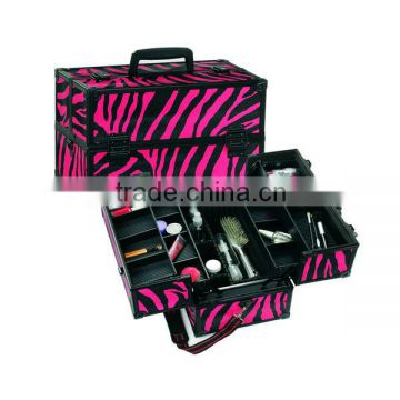 Pink Zebra Aluminum Makeup Train Case w/ Dividers ZYD-HZ219