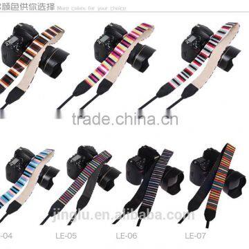 Leather Camera Strap Shoulder Neck Striped Grey Pink Blue Black For DSLR LE-03 photo-3