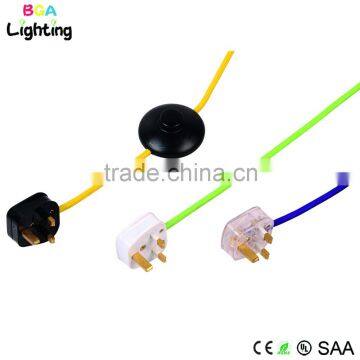 BS 3 copper pin plug with electrical wire textile braided wire an switch
